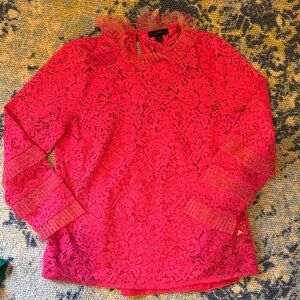 J. Crew Hot Pink Lace Ruffle-Trim Blouse
